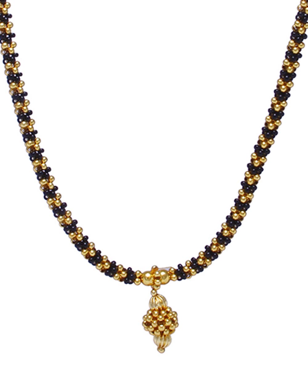 Black Bead Necklace with Gold Plated Beads